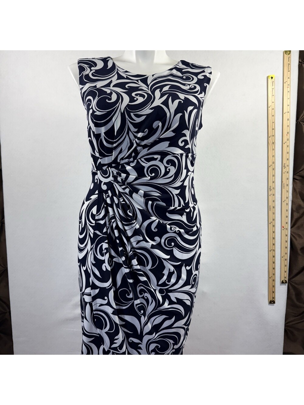 Enfocus Woman Sleeveless Sheath Dress Size 14W Black White Swirl Vintage Y2K